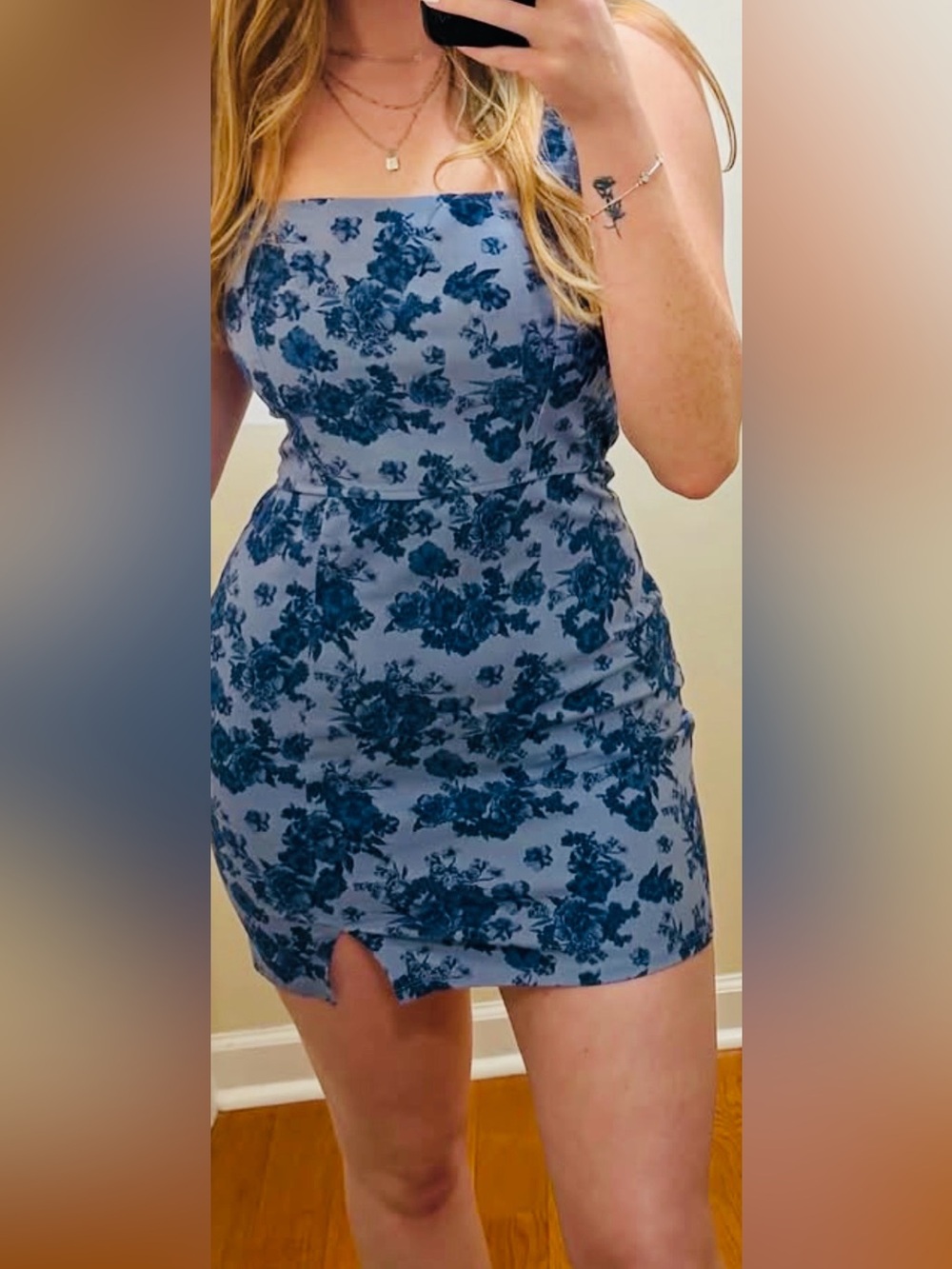 Trixxi Floral Square-Neck Bodycon Dress in Blue